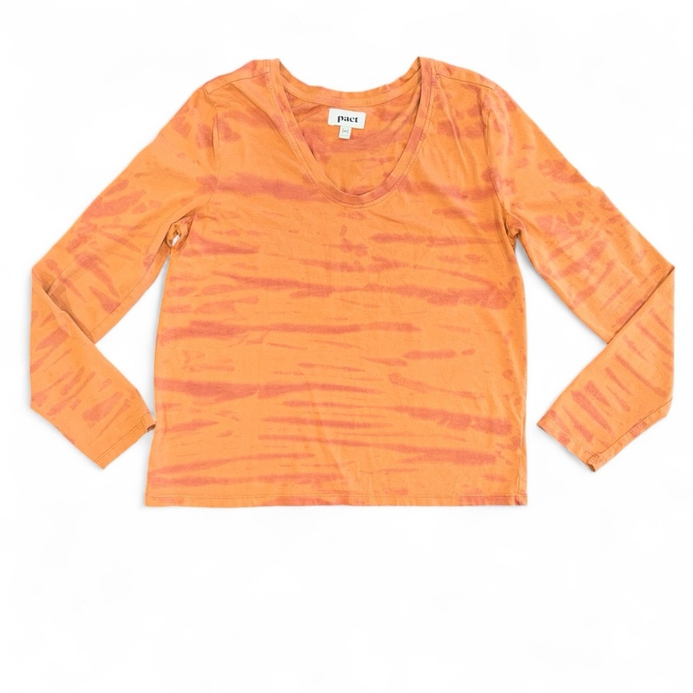 Pact Organic Cotton Far-Out Long Sleeve Tee Orange Tie Dye Size M Eco-Friendly